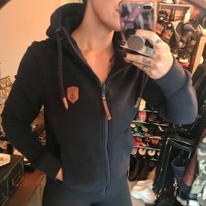 NWOT NAKETANO Navy Blue Fleece ZIP Hoodie